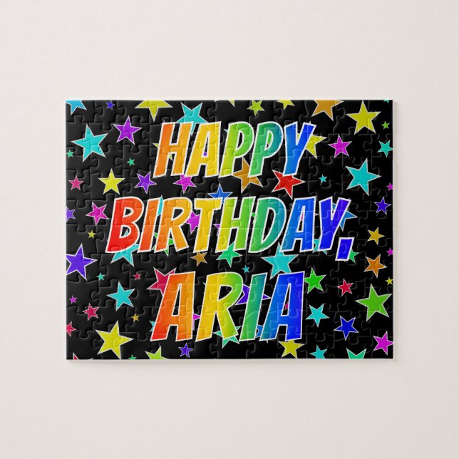 Puzzle "ARIE" Prénom, Amusant "HEUREUX ANNIVERSAIRE" (Horizontal)