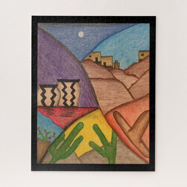 Puzzle Arizona Desert Southwest Collage Folk Art (Vertical)