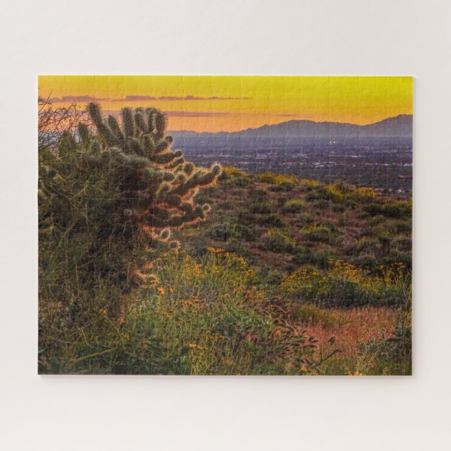 Puzzle Arizona Sunset Cholla Cactus Lost Dutchman Park (Horizontal)