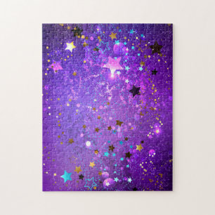 Puzzle Arrière - plan de feuille violet avec étoiles