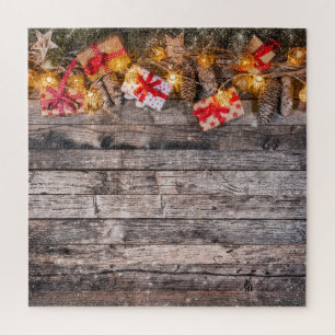 Puzzle Arrière - plan rustique de Noël, planches en bois.