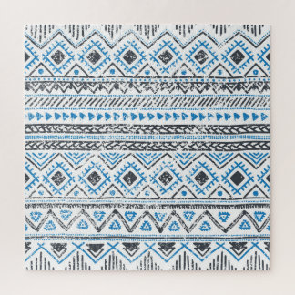 Puzzle Arrière - plan sans couture blanc bleu ethnique.