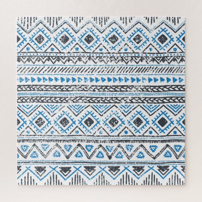 Puzzle Arrière - plan sans couture blanc bleu ethnique. (Vertical)