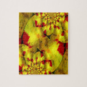 Puzzle Art Abstrait géométrique Fractal rouge jaune