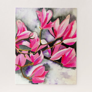 Puzzle art aquarelle magnolia rose