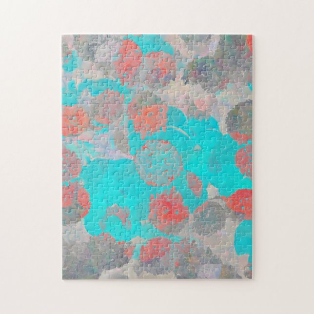 Puzzle Art bleu rouge romantique floral / motif de fleurs (Vertical)