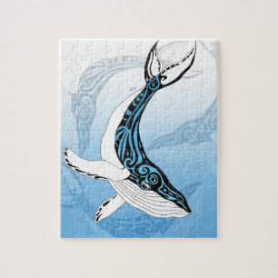 Puzzle Art bleu tribal de baleine de bosse