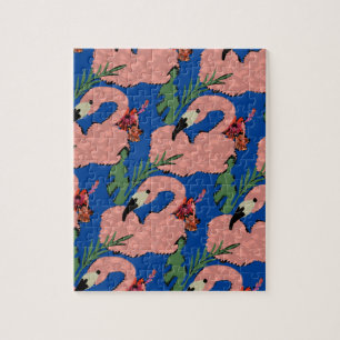 Puzzle Art de flamant rose dessiné à la main Hibiscus feu