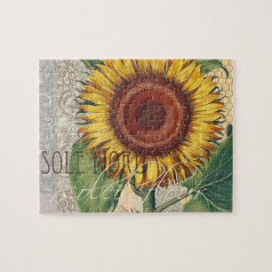 Puzzle Art de fleur de damas vintage tournesol