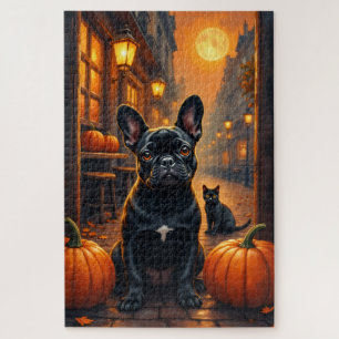Puzzle Art de Halloween Café Gothique Bouledogue Français