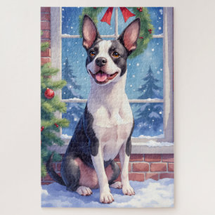 Puzzle Art de Noël de Boston Terrier festif