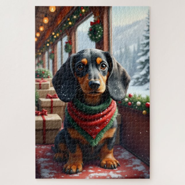 Puzzle Art de Noël de teckel (Vertical)