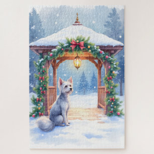 Puzzle Art de Noël du gazebo enneigé du Chinese Crested