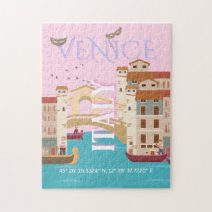 Puzzle Art de voyage Venise, Italie, Art de voyage rétro