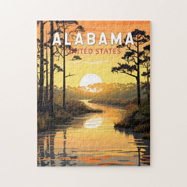 Puzzle Art de voyage vintage de l'Alabama (Vertical)