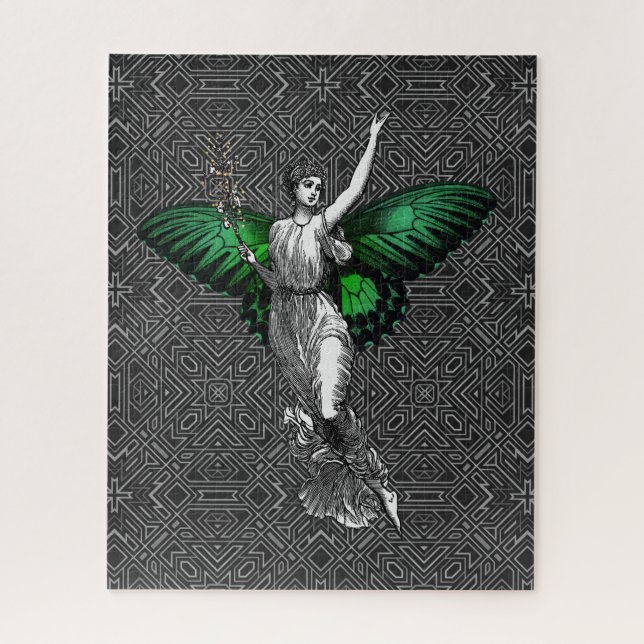 Puzzle Art Déco Fée à aile Verte vintage (Vertical)