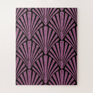 Puzzle Art Déco, ventilateur motif, rose, noir, métalliqu
