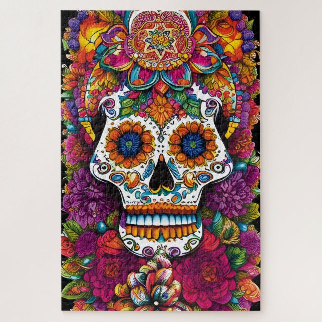 Puzzle Art du crâne de sucre - Fiesta des couleurs (Vertical)