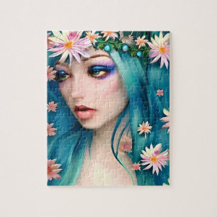Puzzle Art Éthéré Belle Fée aux Cheveux Bleus