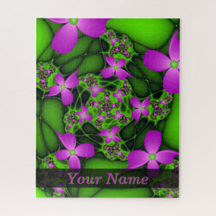 Puzzle Art Fleurs Abstraites Modernes Néon Rose Vert Nom