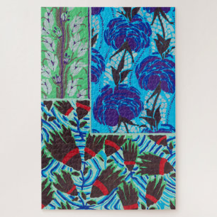 Puzzle Art floral bleu et vert maximaliste vibrant