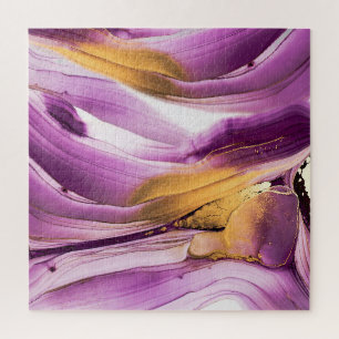 Puzzle Art fluide, texture dorée lilas marbrée.