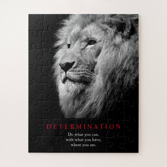 Puzzle Art Lion de détermination motivationnelle noir et  (Vertical)