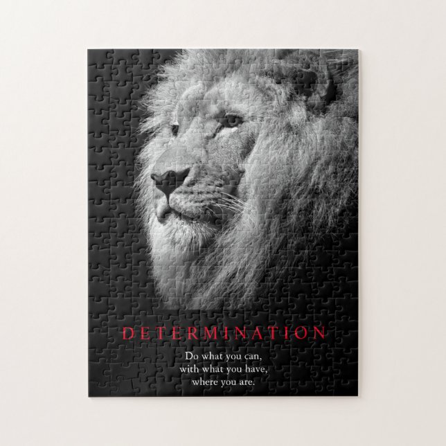 Puzzle Art Lion de détermination motivationnelle noir et  (Vertical)