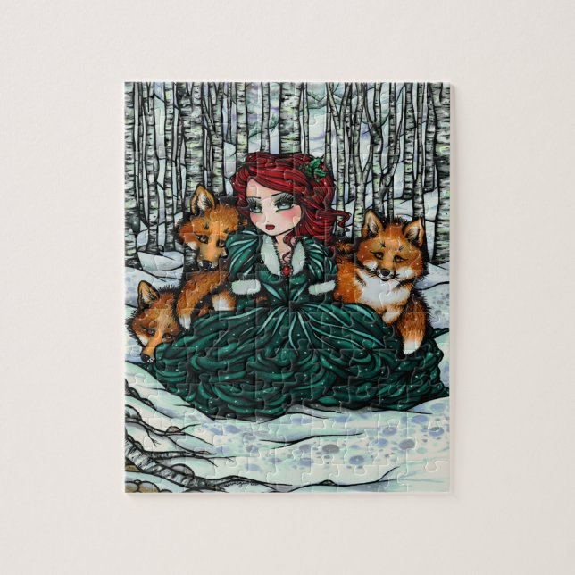 Puzzle Art lunatique d'imaginaire de Noël de forêt de Fox (Vertical)