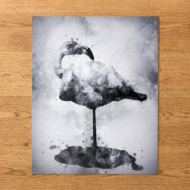 Puzzle Art moderne à l'aquarelle flamant rose noir et bla (Modern Flamingo Black and White Watercolor Art. Jigsaw Puzzle)