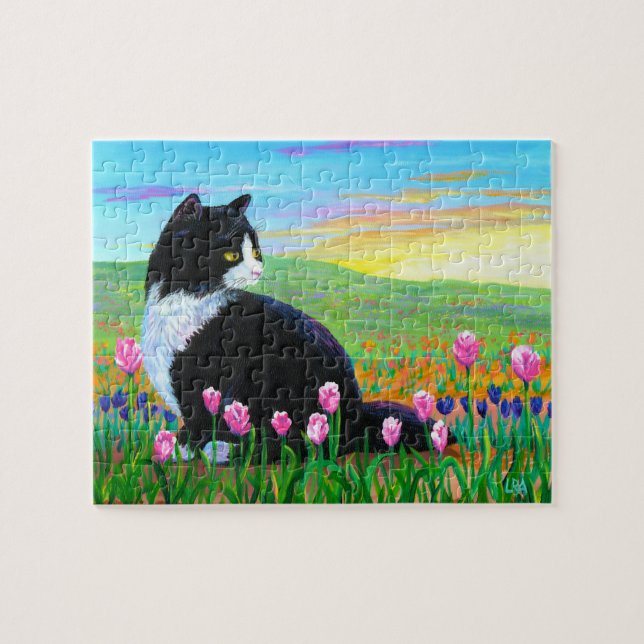 Puzzle Art noir Creationarts de tulipes de chat de (Horizontal)