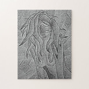 Puzzle Art noir et blanc abstrait posant lady retro