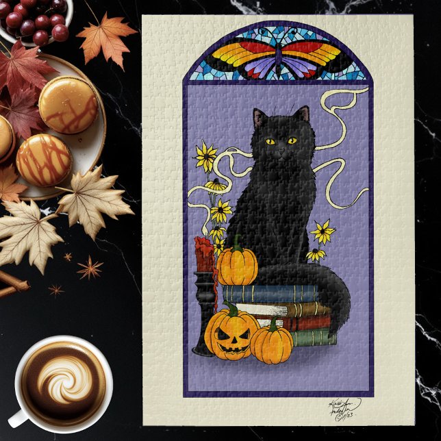 Puzzle Art Nouveau Chat Noir Citrouille Violet Automne Ja (Créateur téléchargé)