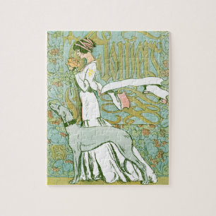 Puzzle Art Nouveau Greyhound et dame à la fleur