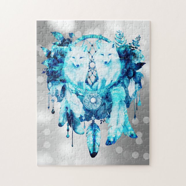 Puzzle Artic Fox Dreamcatcher Ice Blue Floral (Vertical)