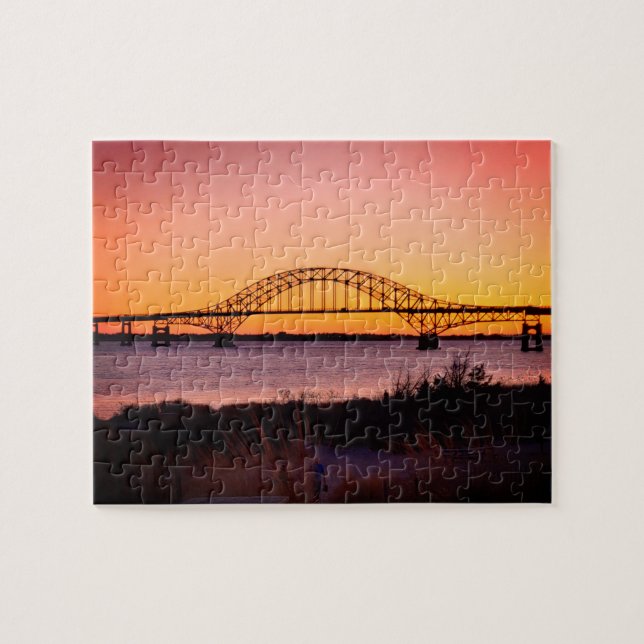 Puzzle Artsy Sunset à la plage et Robert Moses Bridge (Horizontal)