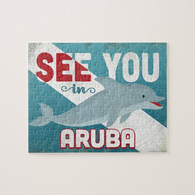 Puzzle Aruba Dolphin - Vintage voyage rétro (Horizontal)