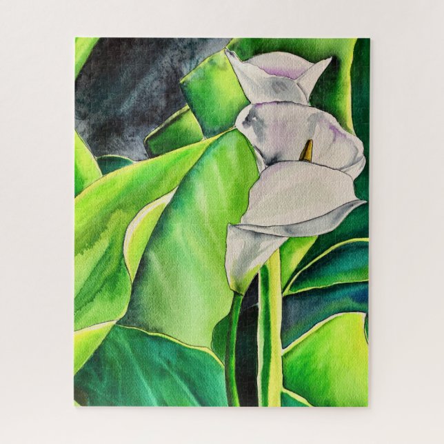 Puzzle Arum blanc Lily aquarelle tropicale florale (Vertical)