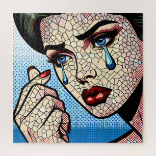 Puzzle Assez femme triste de l'art pop comique avec des l