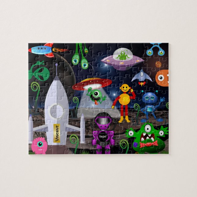 Puzzle Astronaut et fusée enfant personnalisés (Horizontal)