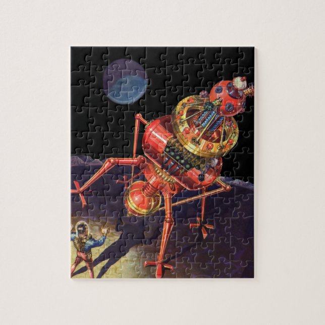 Puzzle Astronaute en science-fiction vintage avec robot A (Vertical)