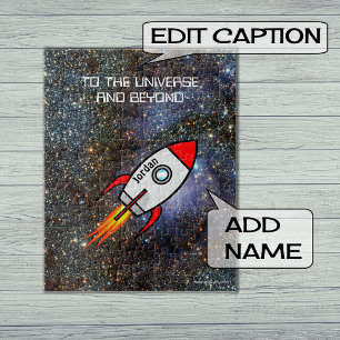 Puzzle Astronomie nom personnalisé et fusée texte