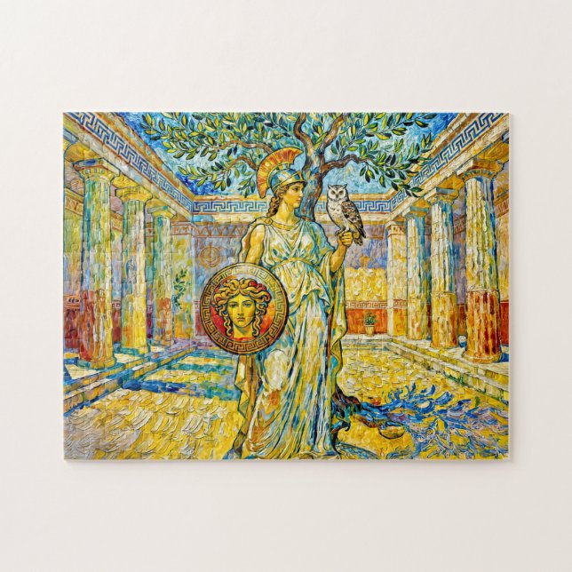 Puzzle Athéna avec hibou et bouclier près d'un olivier da (Horizontal)