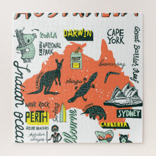 Puzzle Attractions australiennes dessinées à la main, bil