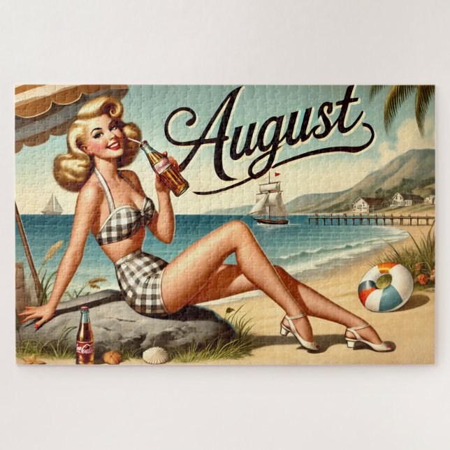 Puzzle August Retro Beachside Pin-Up Girl Vibes (Horizontal)