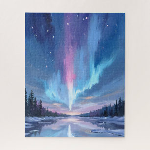 Puzzle Aurore Boréale Aquarelle Peinte Lumières du Nord