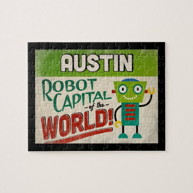 Puzzle Austin Texas Robot - Drôle Vintage (Horizontal)