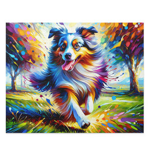 Puzzle Australian Shepherd : Acrylique Blue Merle Aussie