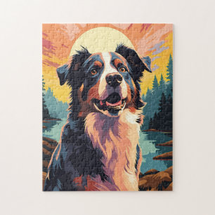 Puzzle Australian-Shepherd dans la forêt au coucher du so