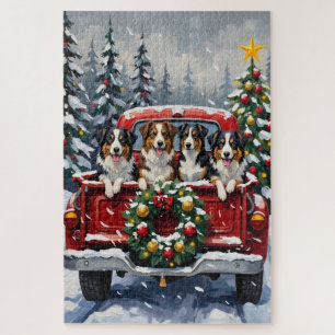 Puzzle Australian Shepherd Noël Camion Rouge Fêtes